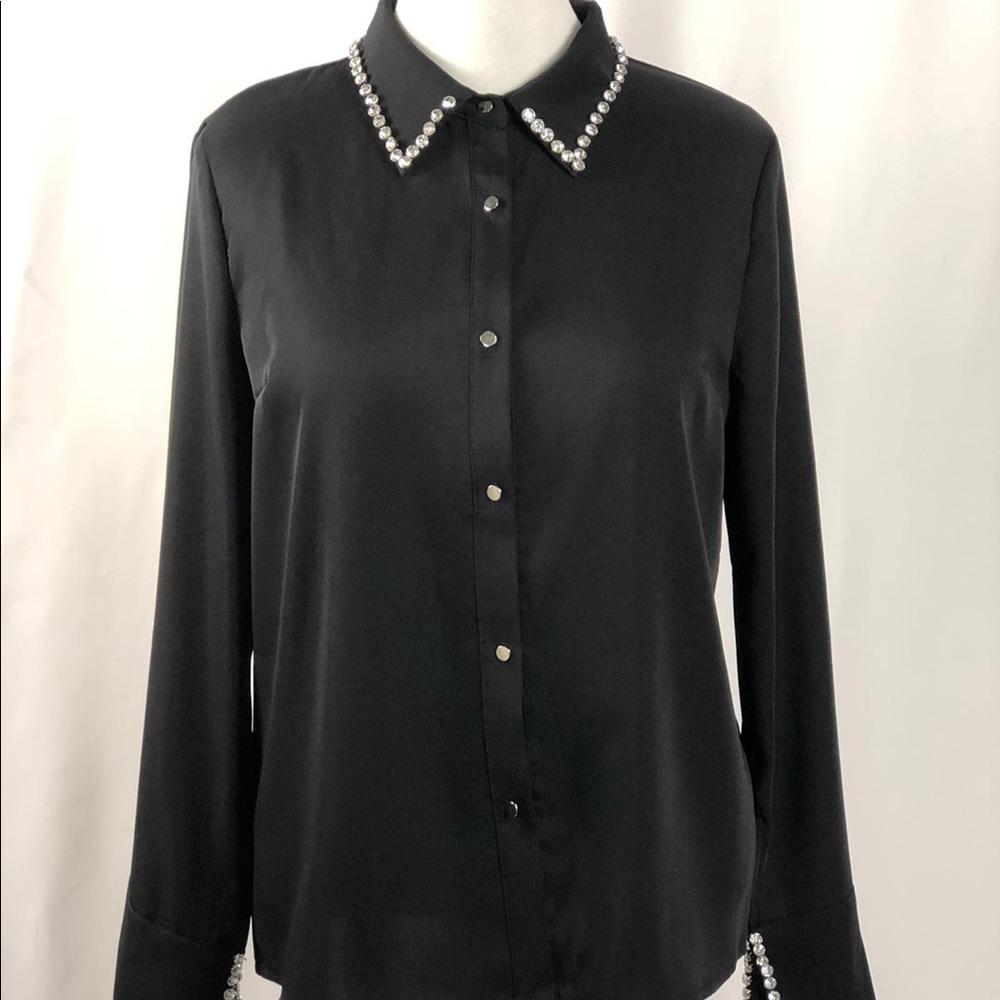 Black Shirt with Rhinestone neck and sleeve